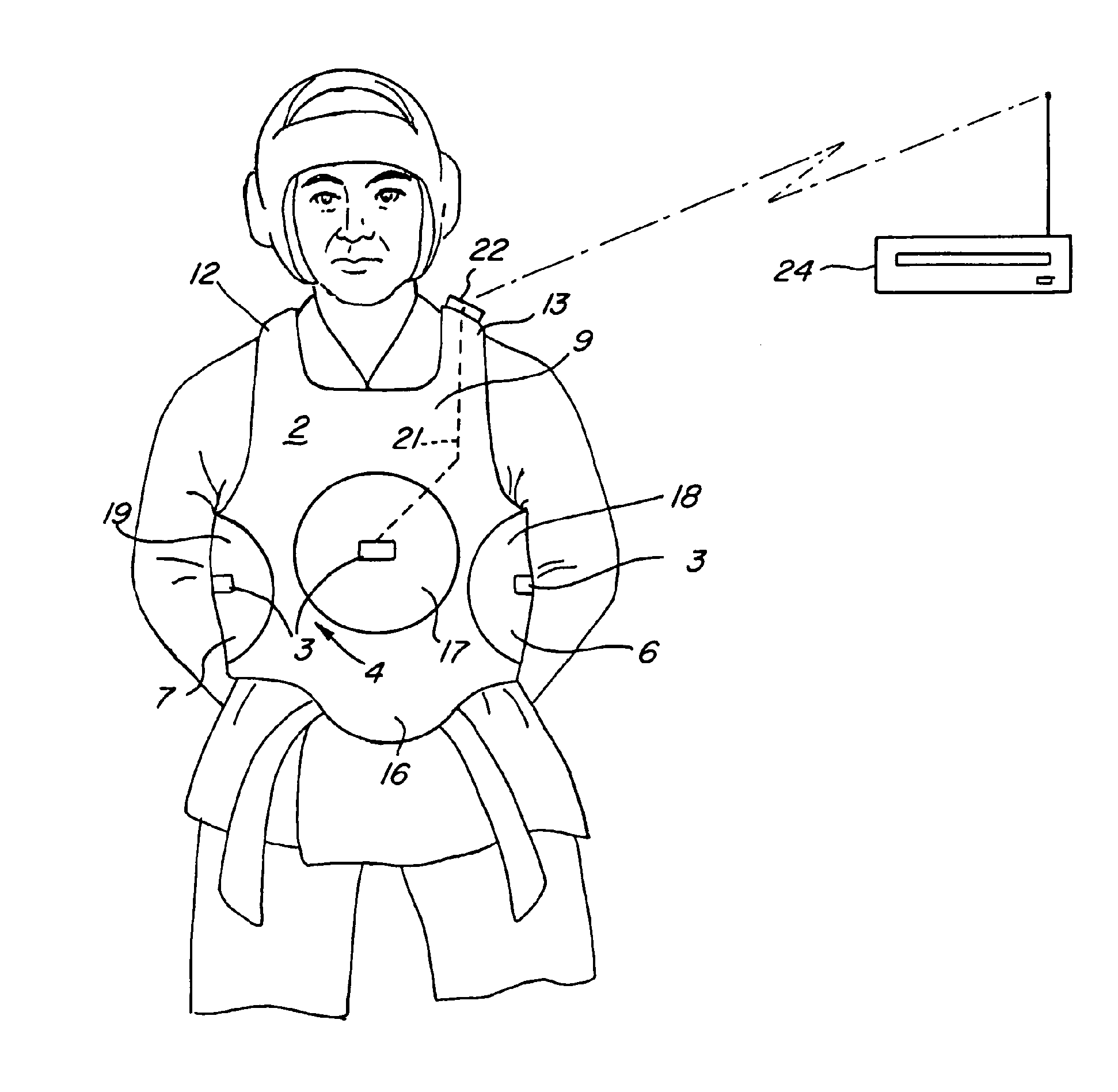 Apparatus for monitoring and registering the location and intensity of impact in sports