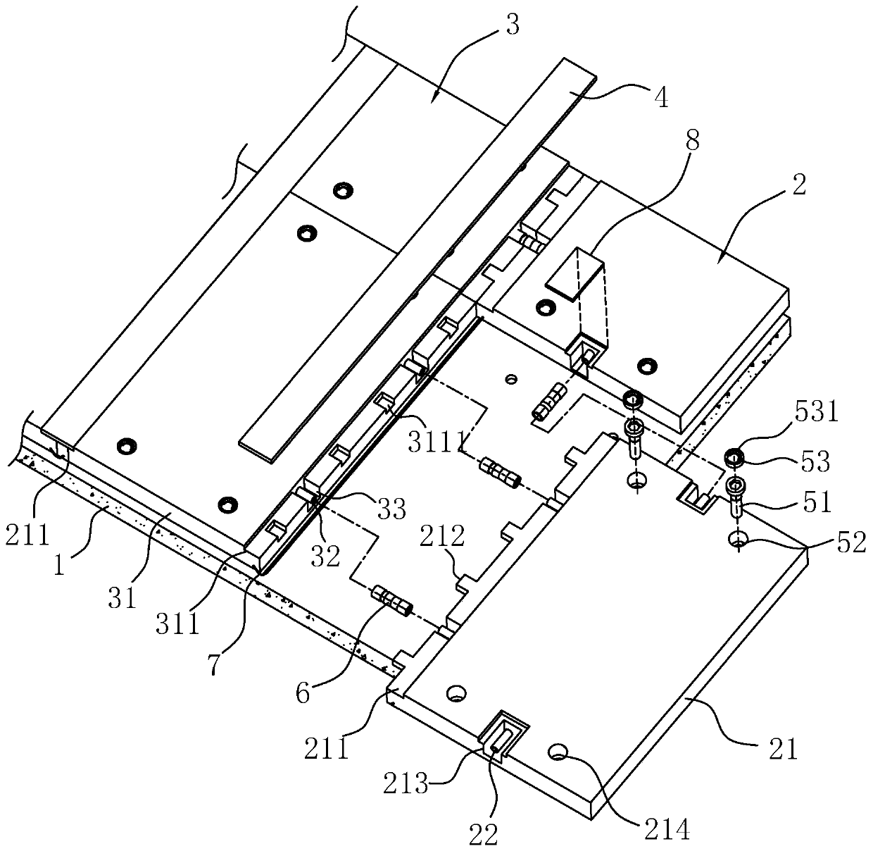 Modular water heating floor structure and construction process thereof