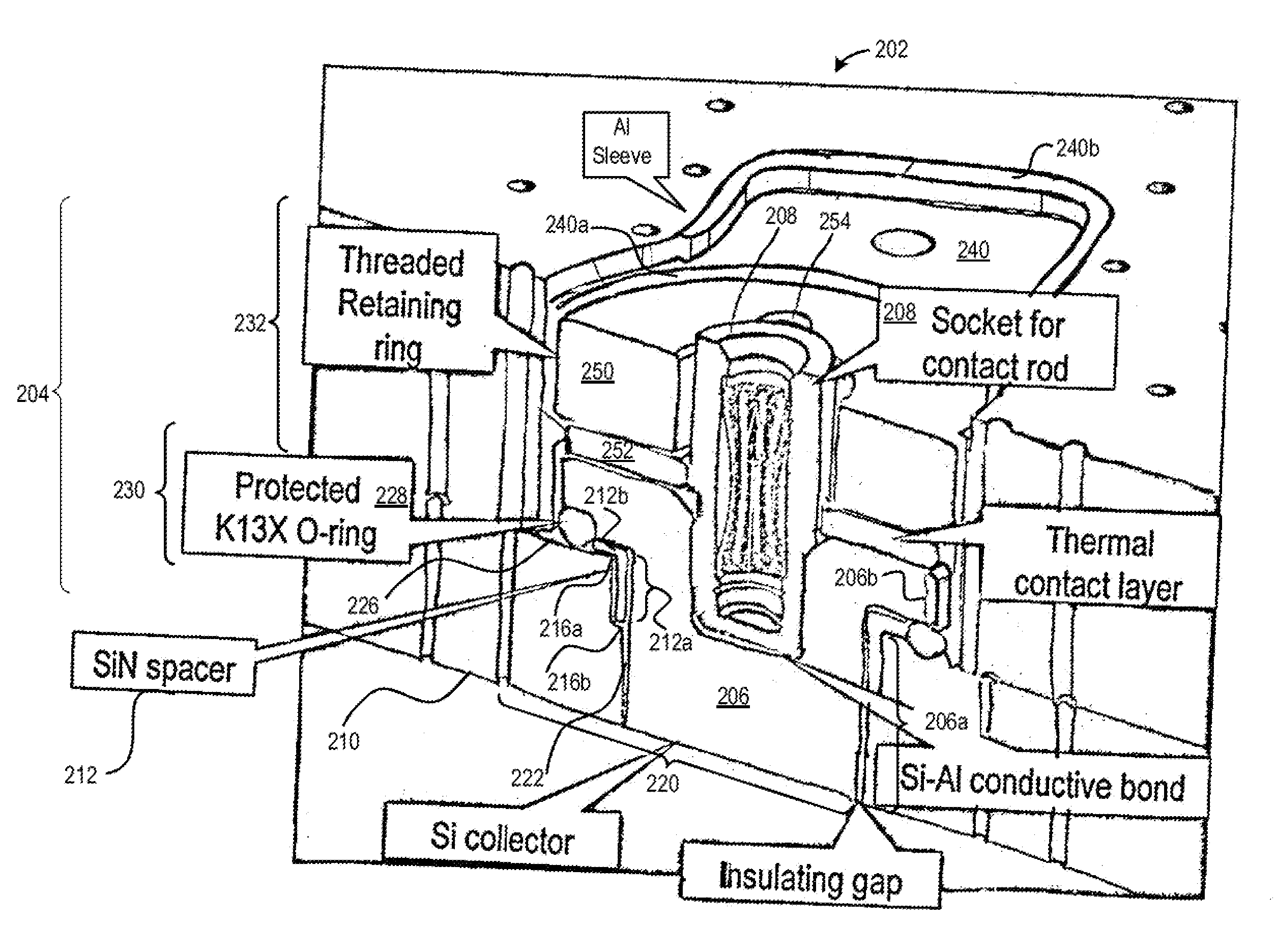 Plasma-facing probe arrangement including vacuum gap for use in a plasma processing chamber