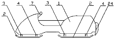 A snowmobile with suspended skis