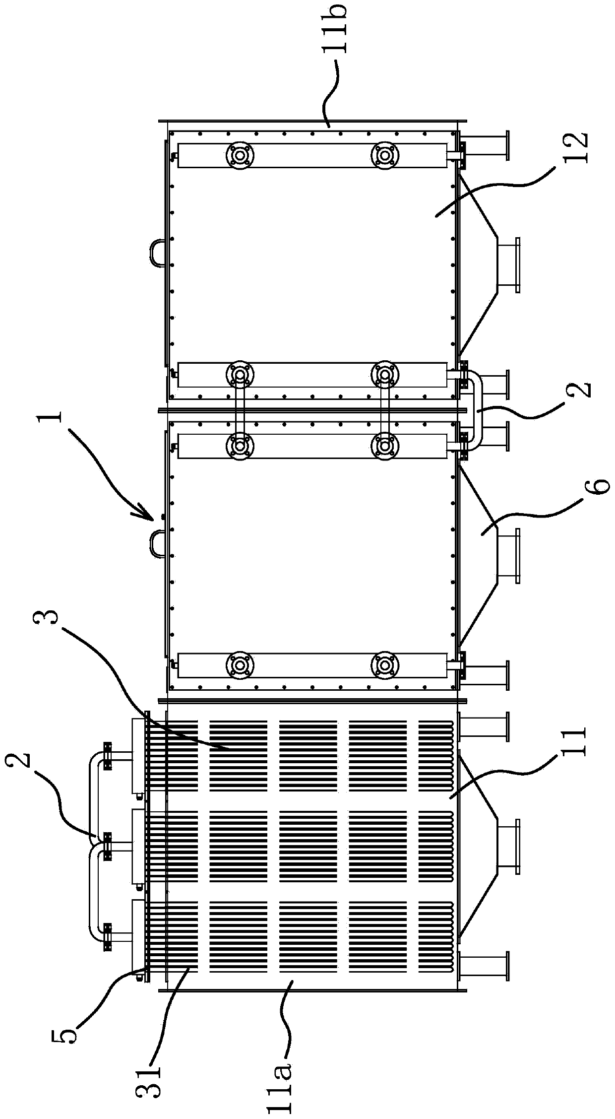 Flue gas heating treatment device