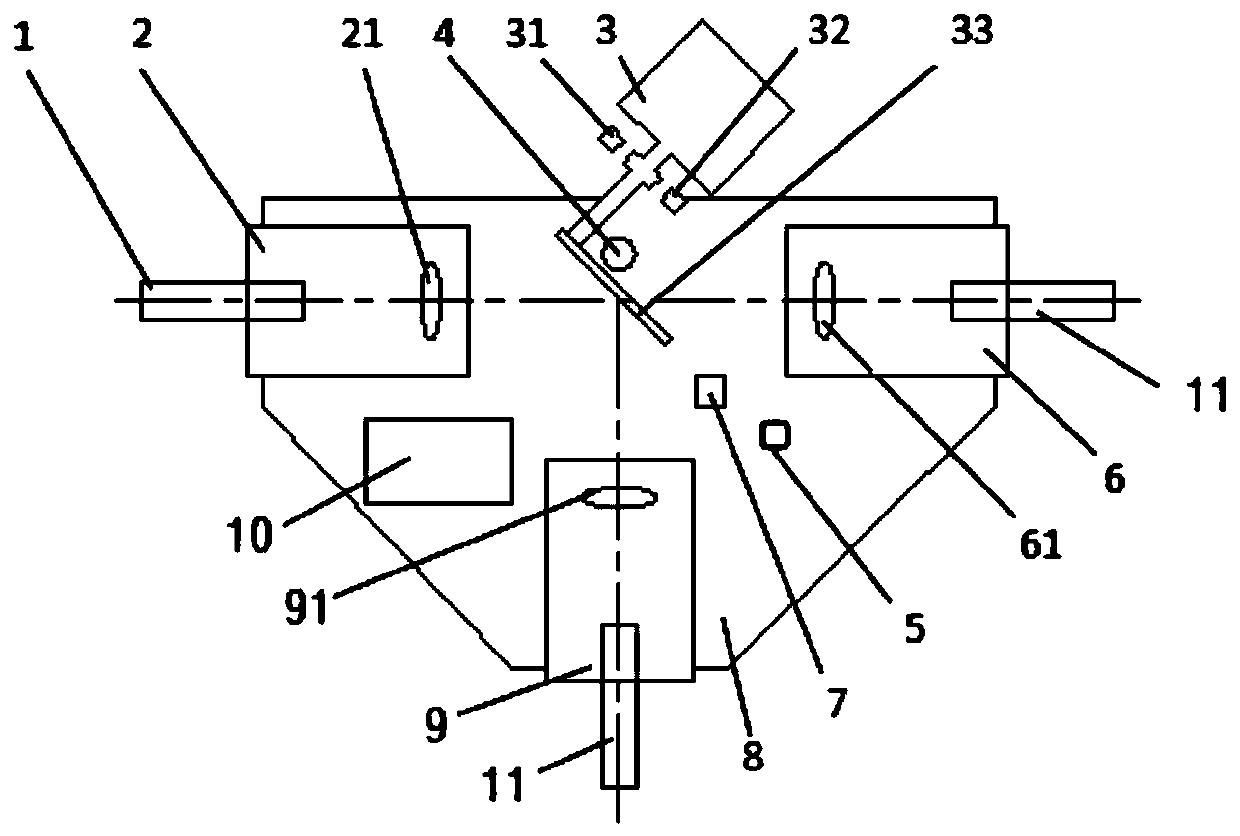 T-shaped switching device for high-power optical fiber laser light path