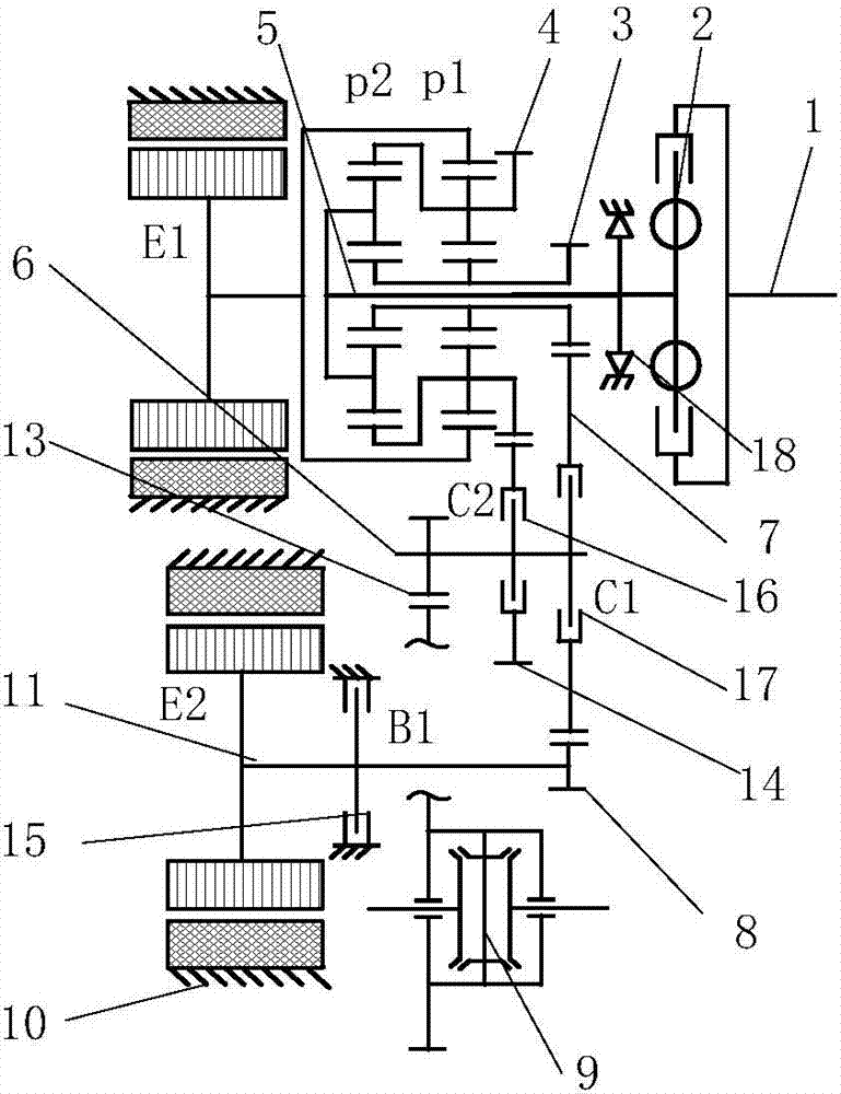 Forward wheel drive dual-mode hybrid power transmission device