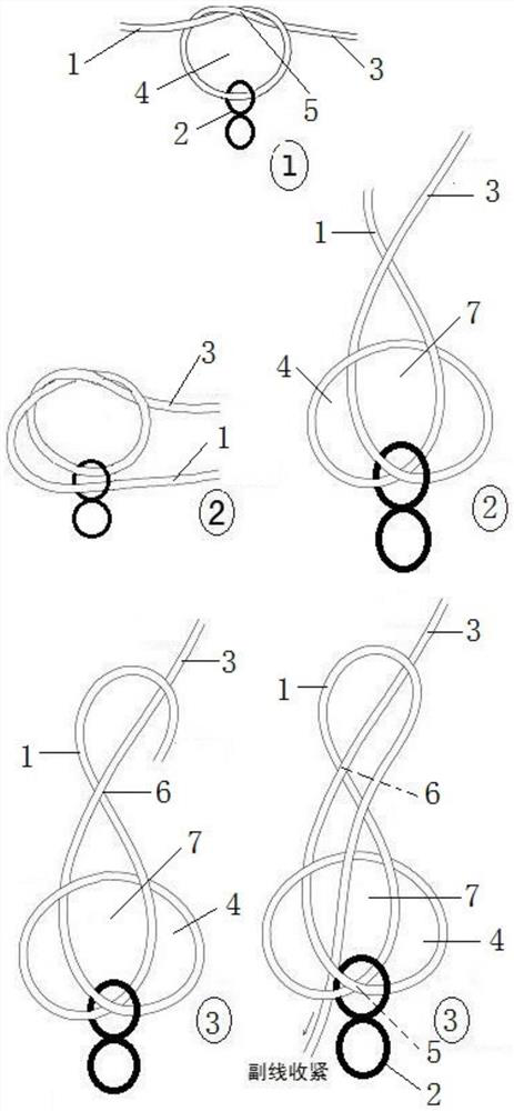 Knotless knotting method of nylon fishing line and connecting ring and main line composite 8-shaped knot knotting method