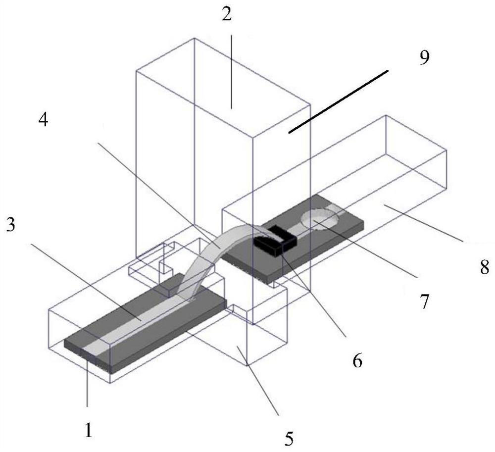 Waveguide-microstrip conversion structure in terminating capacitor arc probe form