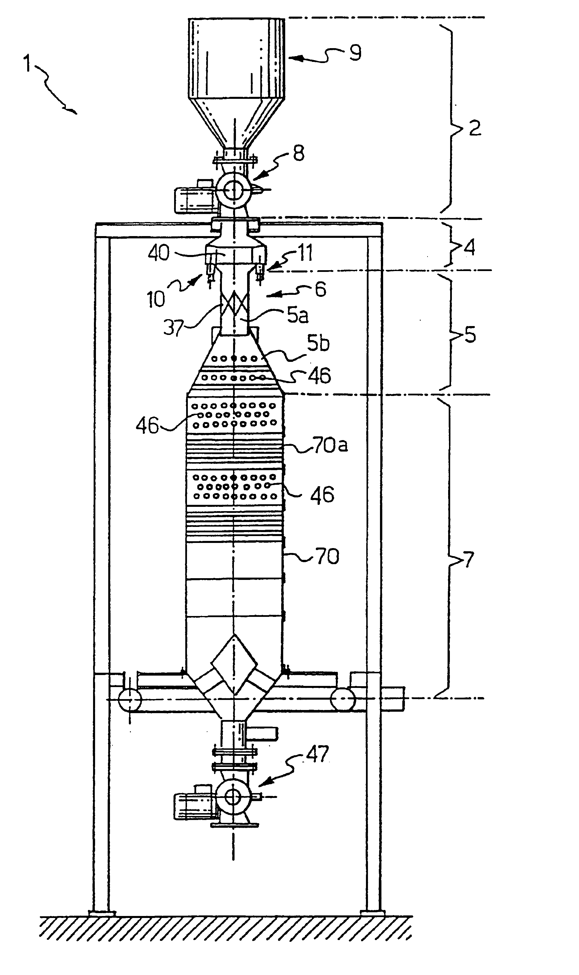 Method and apparatus for introducing in continuous a substance in liquid phase into plastics granules