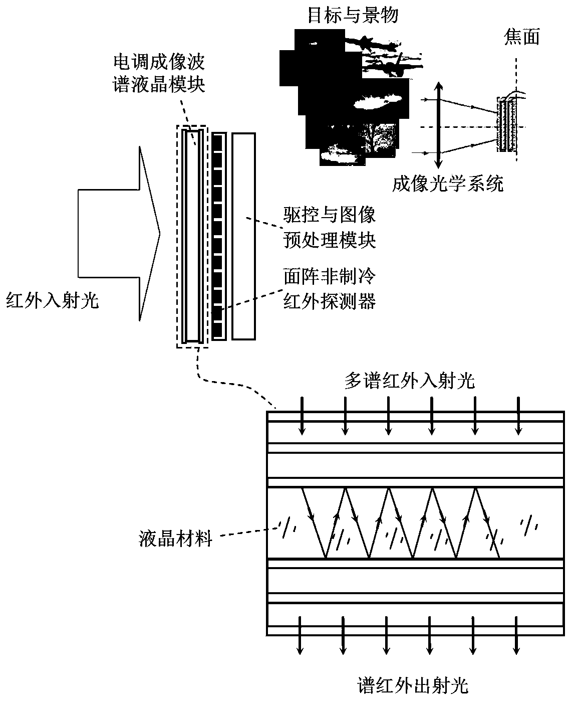 Plane array infrared detector chip of liquid crystal-base electronic speed controller imaging spectroscopy