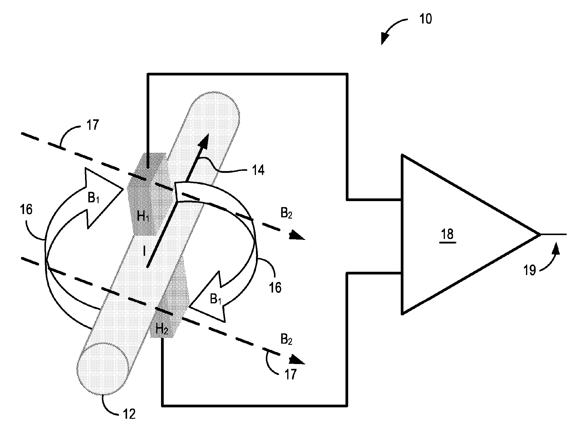 Magnetic flux concentrator current sensing topology