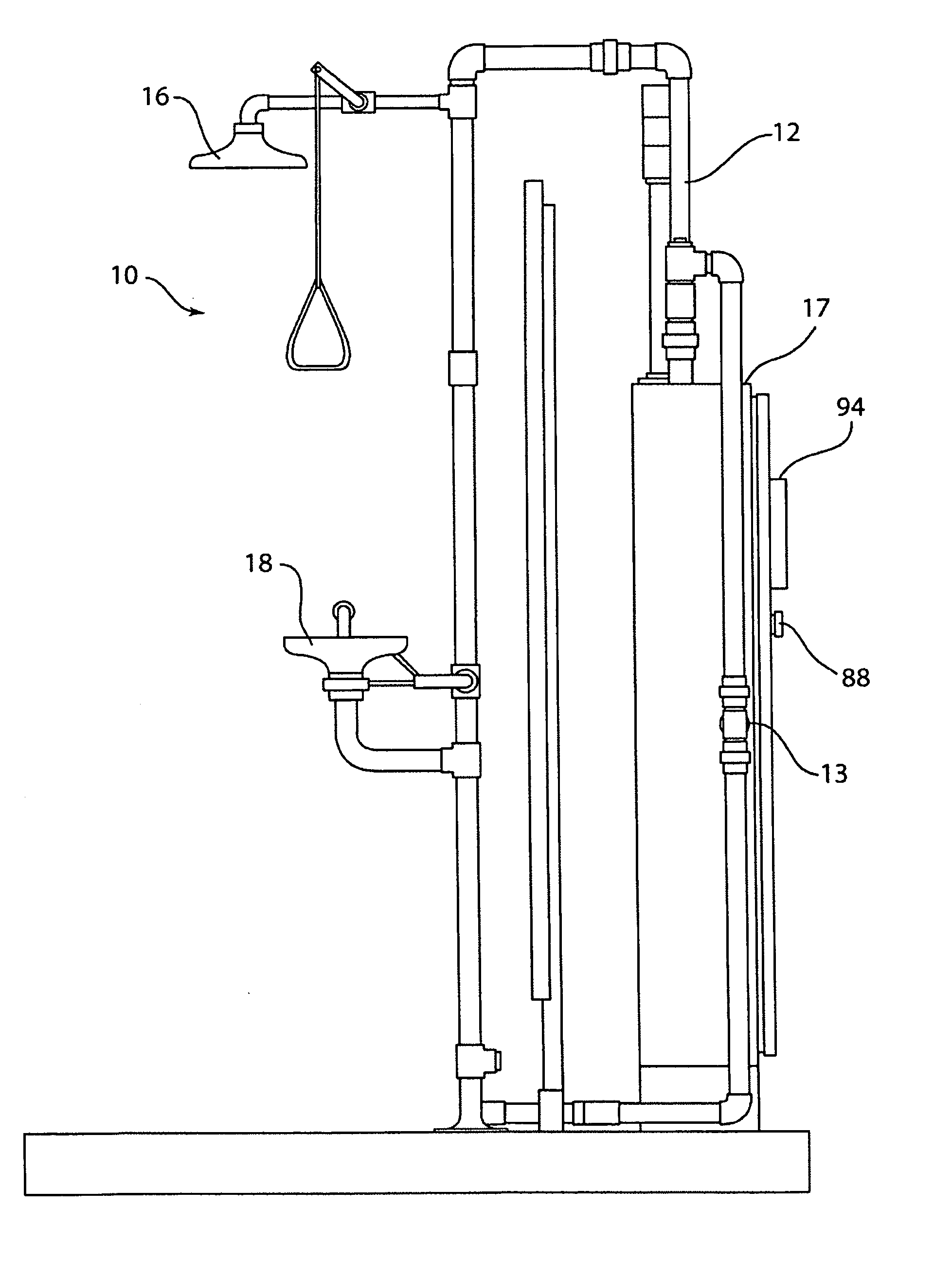 Emergency shower and eyewash station with temperature control