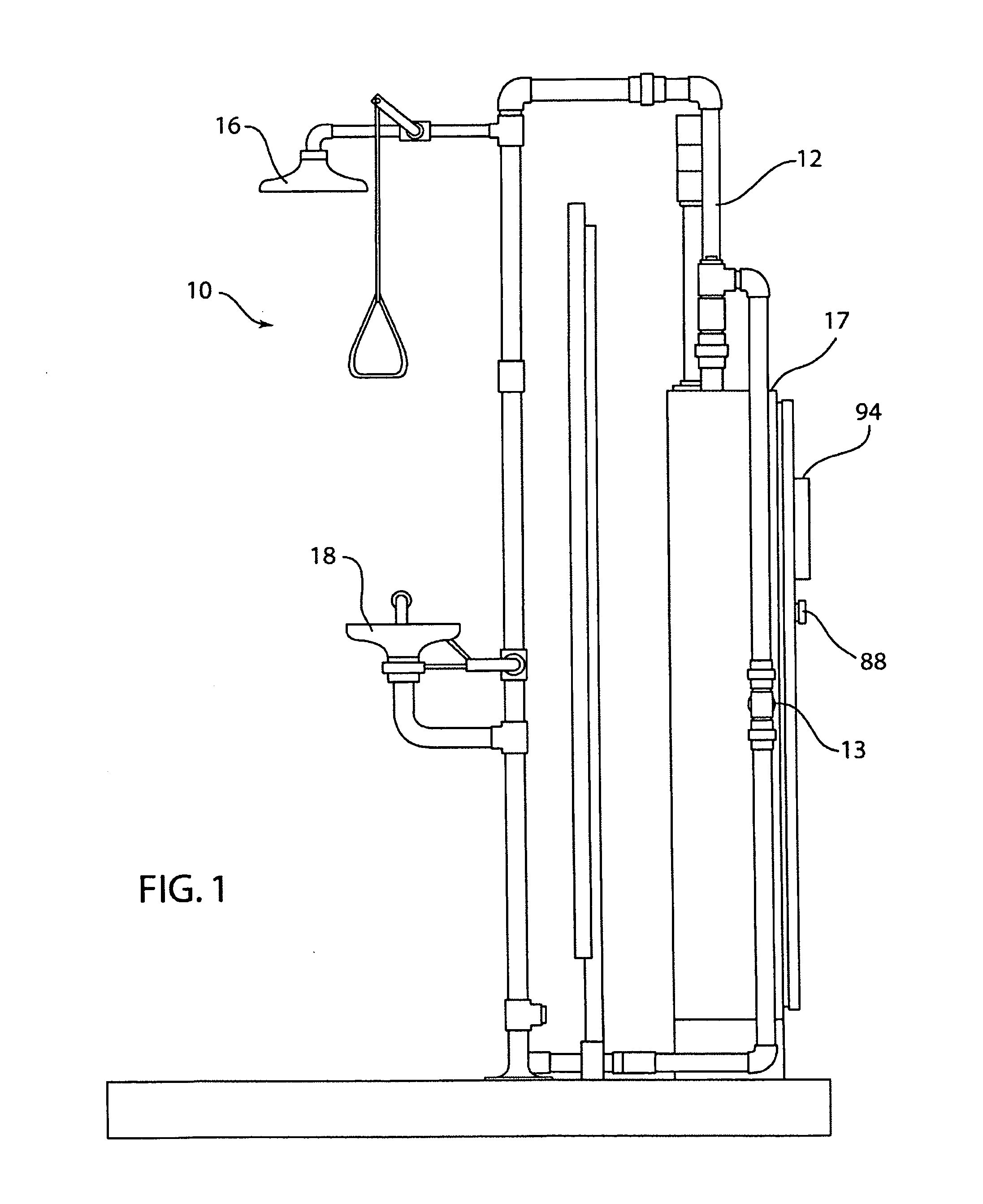 Emergency shower and eyewash station with temperature control