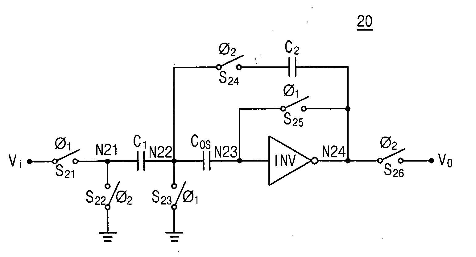 Switched capacitor circuit with inverting amplifier and offset unit