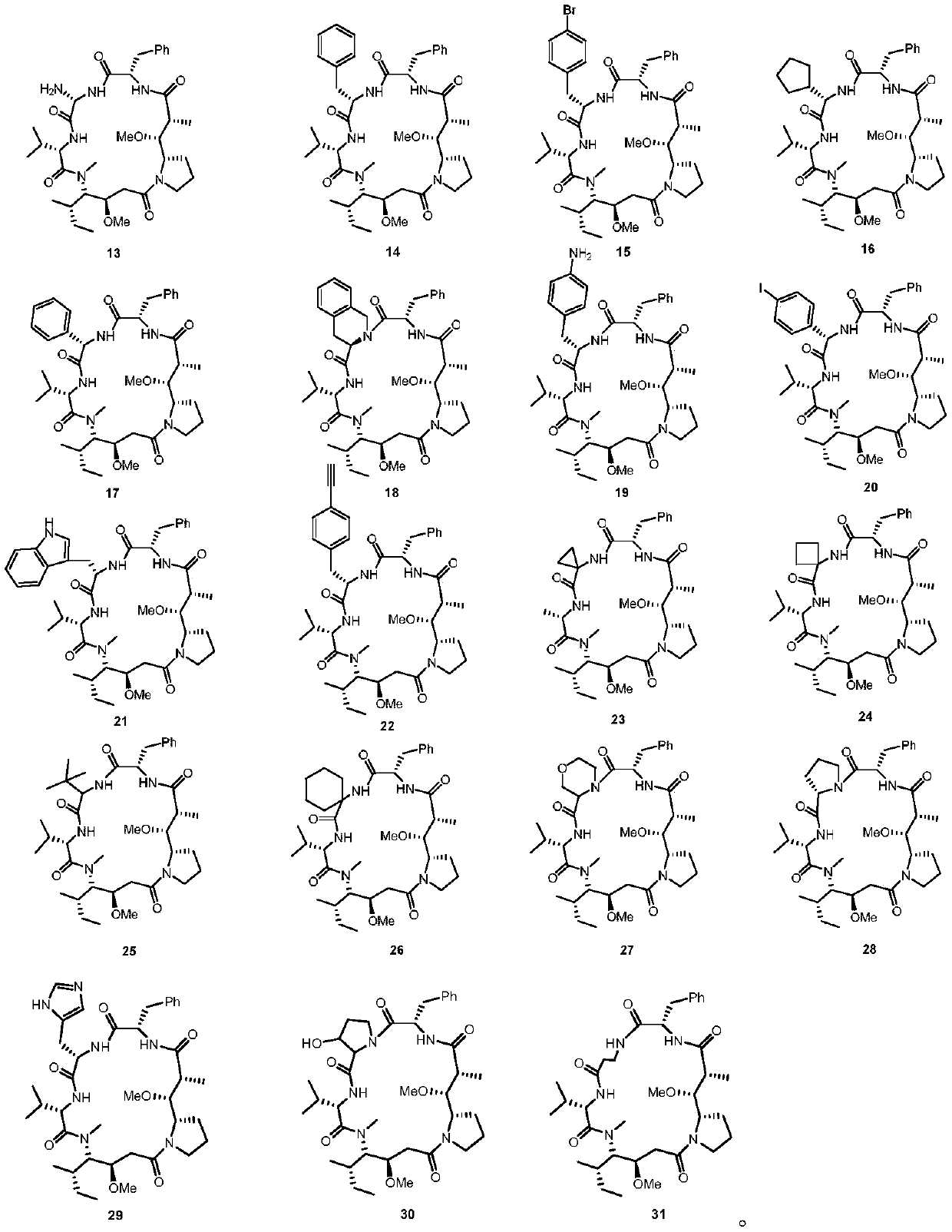 Dolastatin 10 cyclopeptide derivative and preparation method and application thereof