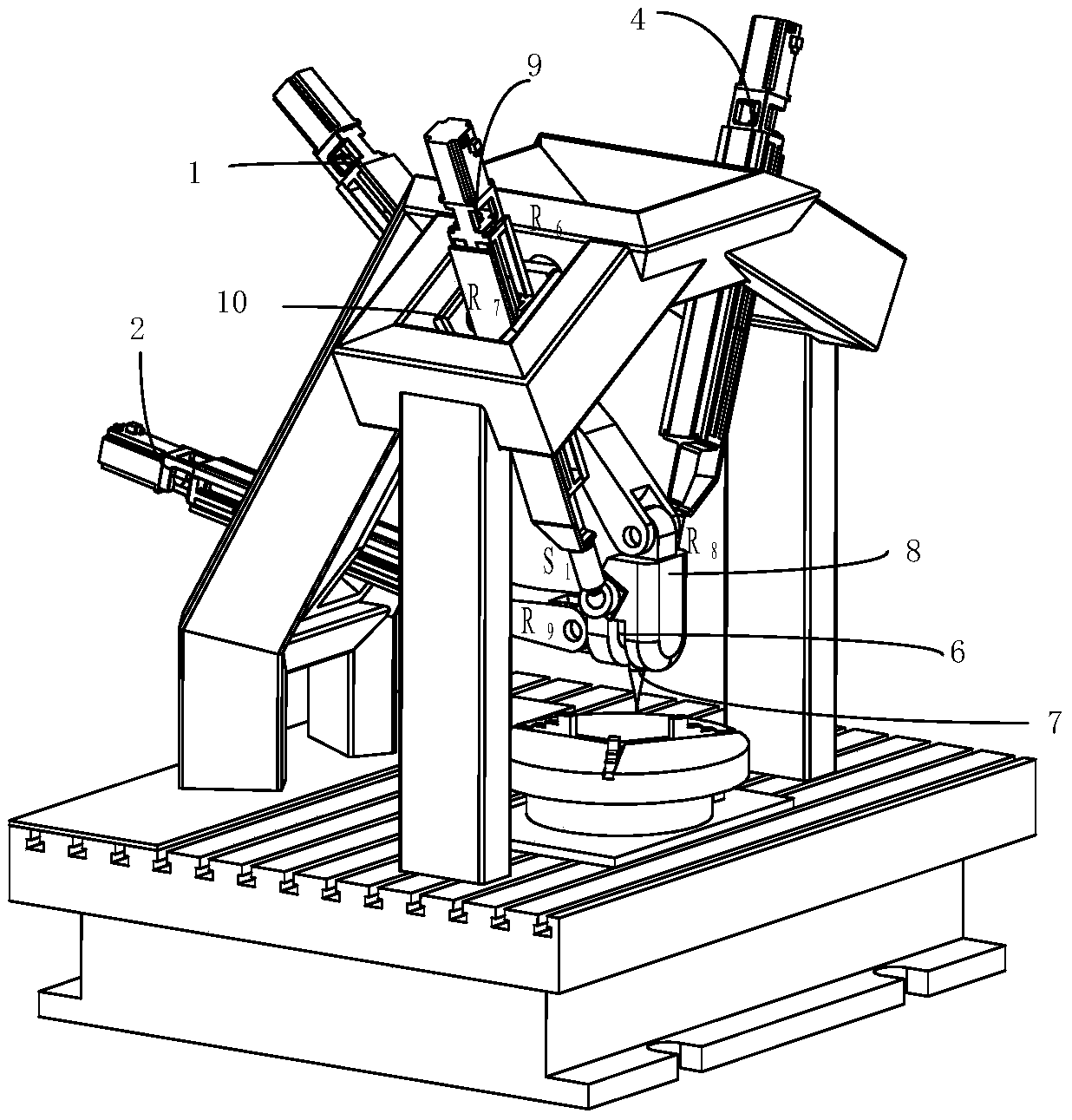 Four-branch swallow-shaped five-axis machining equipment