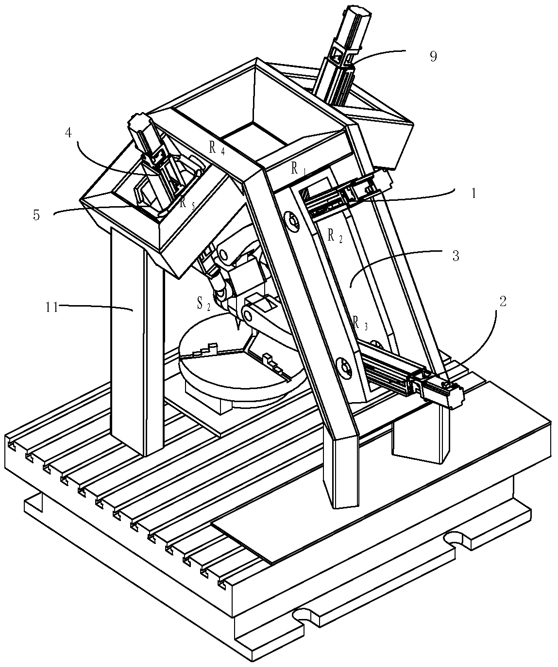 Four-branch swallow-shaped five-axis machining equipment