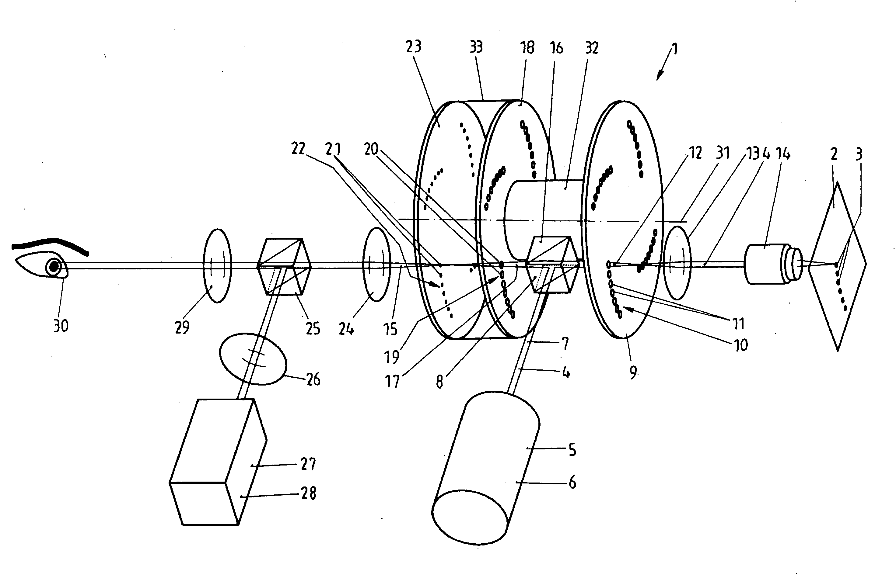 Confocal microscope comprising two microlens arrays and a pinhole diaphragm array