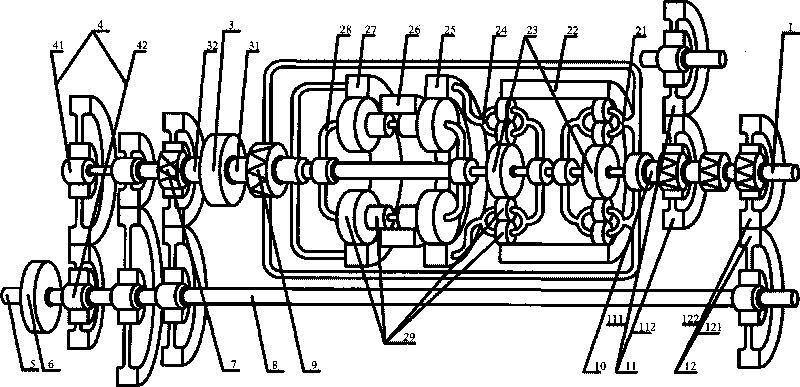 Complex type steel ring cone separator type stepless speed changing and starting device