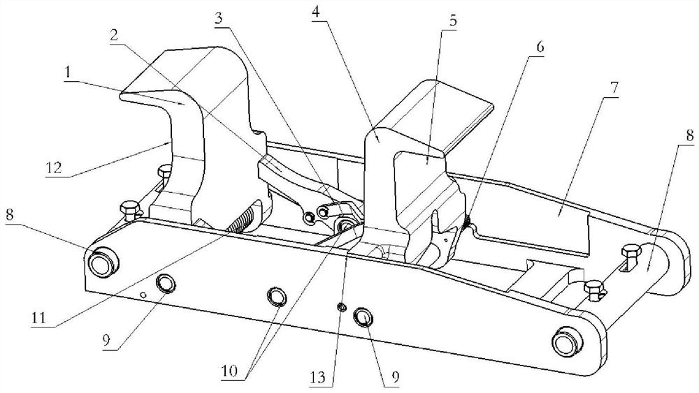 Bidirectional restraining device for large restraining distance of civil aircraft containerized cargo system