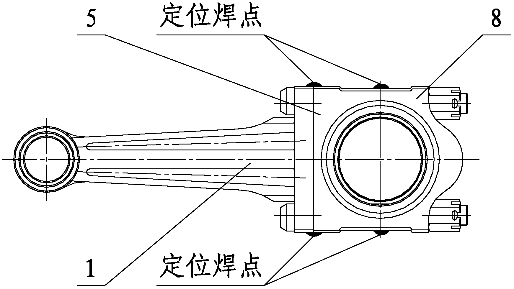 Fixed-position welding process for casting titanium alloy connecting rod