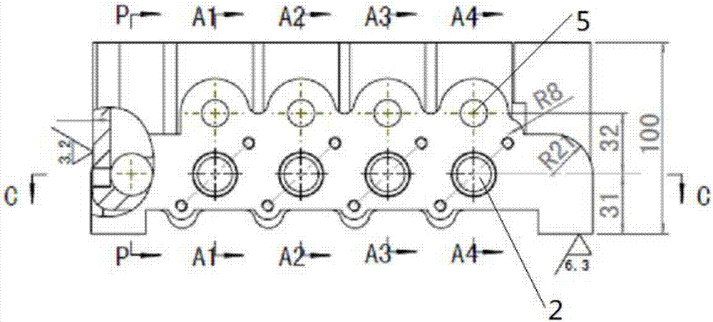 A four-way valve body casting