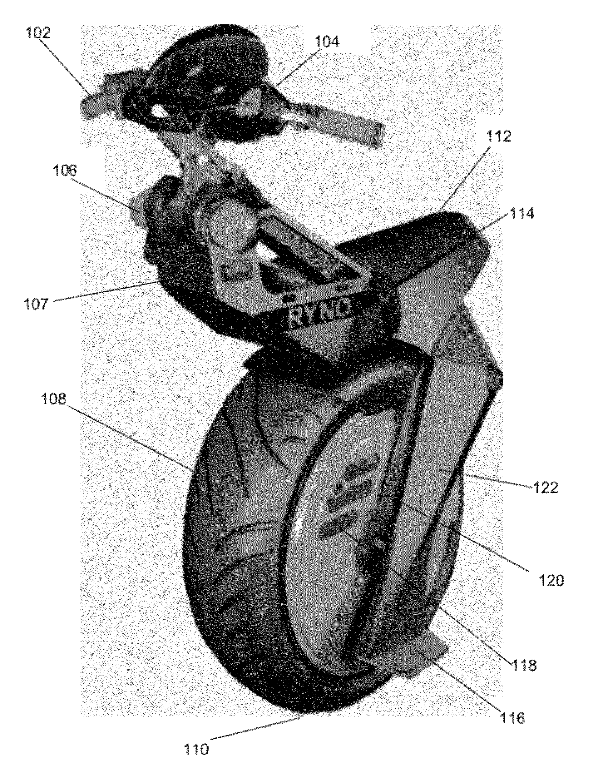 Electric-Powered Self-Balancing Unicycle With Steering Linkage Between Handlebars And Wheel Forks