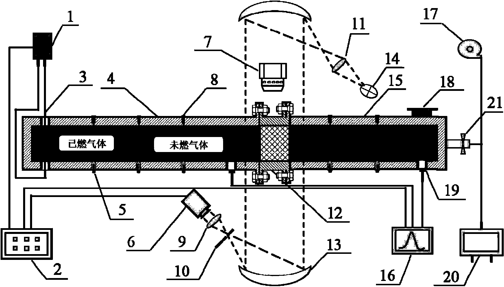 Apparatus for testing flame propagation and flame suppression in flammable gas and air premixed gas explosion process