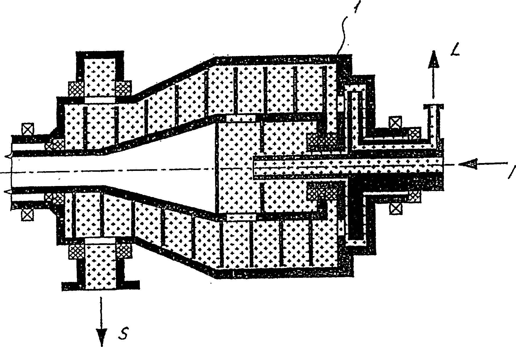 Solid bowl helical conveyor centrifuge with a pressurized housing