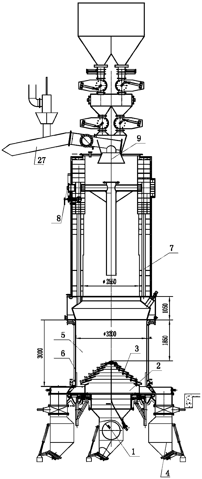 Dry distillation method of connecting Ramsbottom carbon dry distillation furnace with double-section gasification furnace and using high-temperature coal gas to replace combustion supporting gas