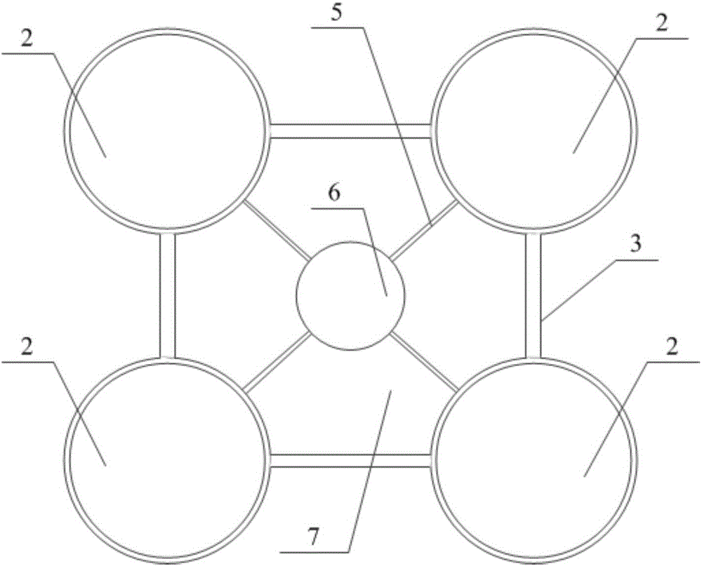 Four-cylindrical-foundation combined foundation structure system of concrete support structure