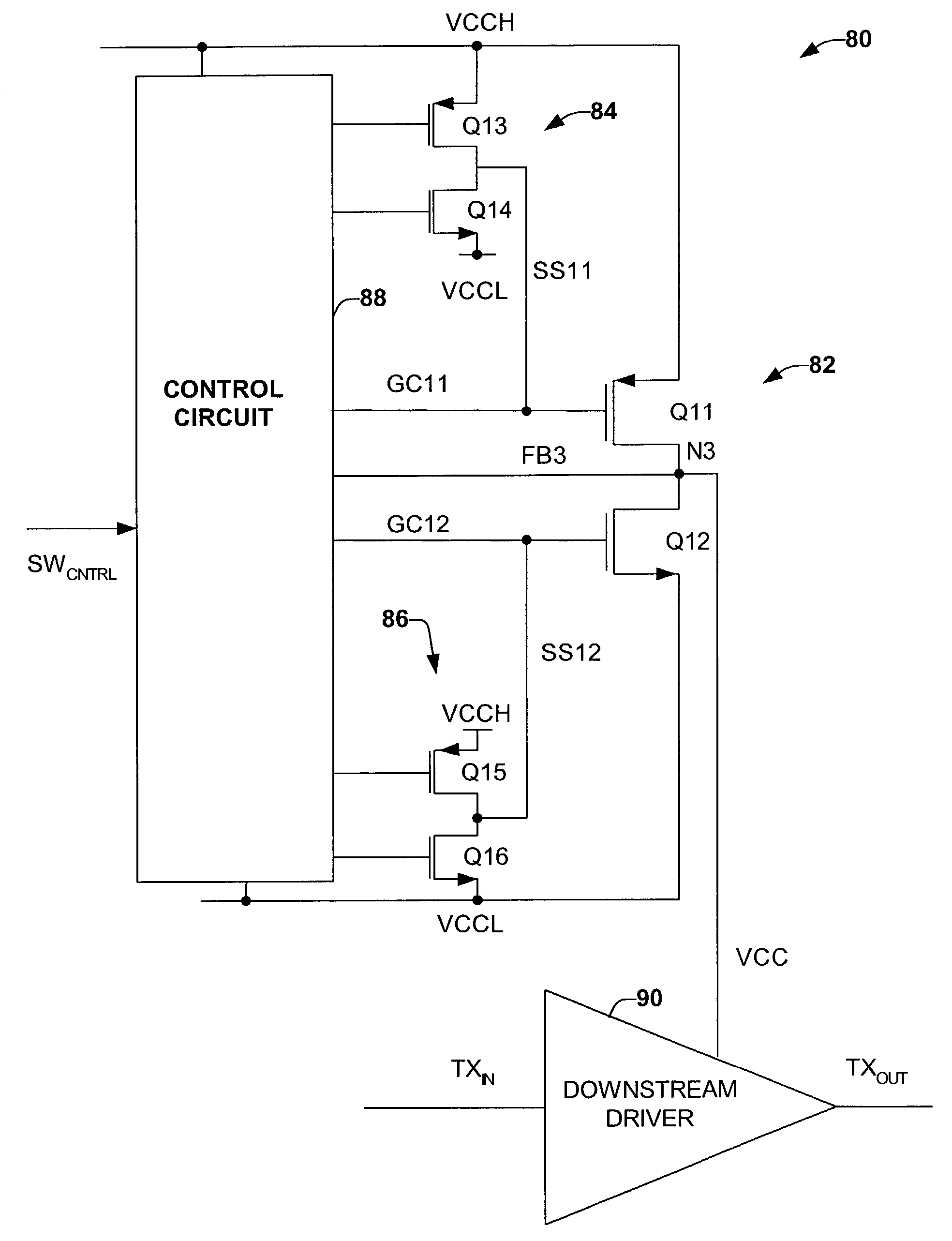 Power efficient ADSL central office downstream class G power switch