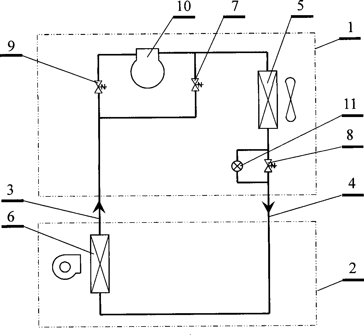 Self-operated three-way valve used for coolant circulating type machine room special machine