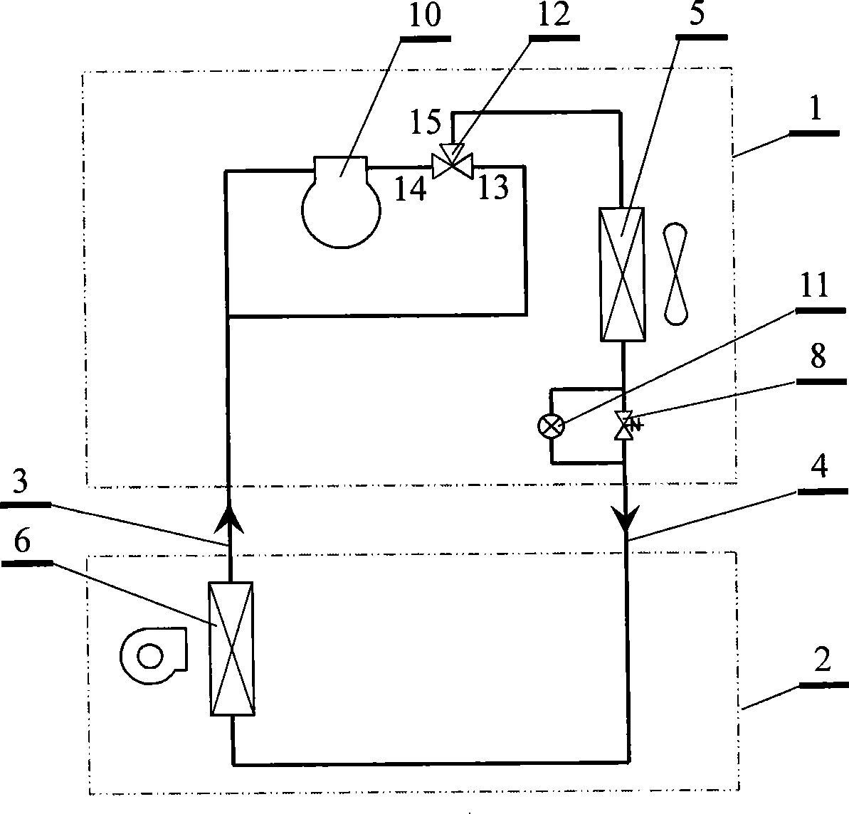 Self-operated three-way valve used for coolant circulating type machine room special machine