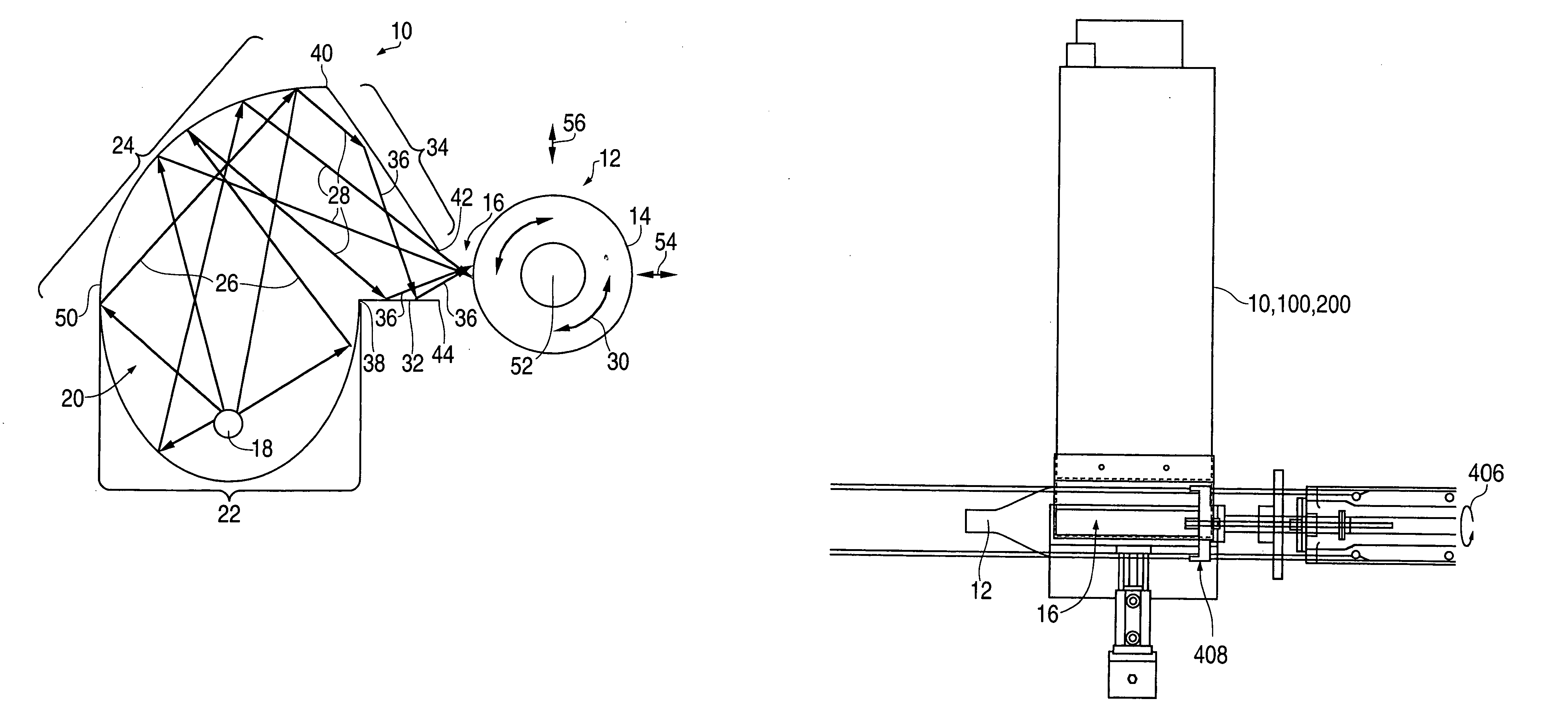 Apparatus and method for providing substantially uniform radiation of a three-dimensional object with at least one curved surface