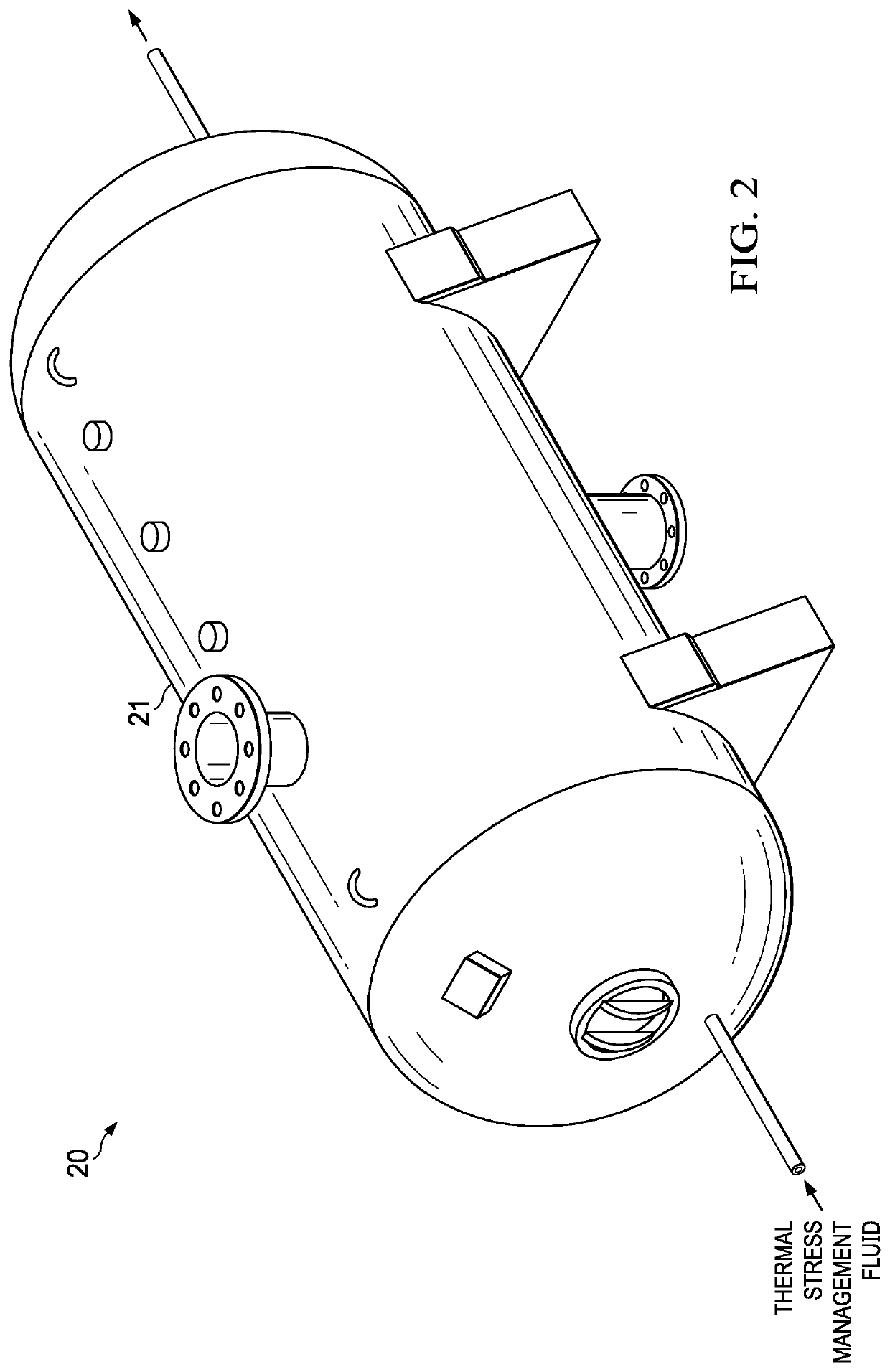 Thermal stress management for heat exchangers, pressure vessels, and other fluid-carrying or fluid-containing structures with high temperature transients