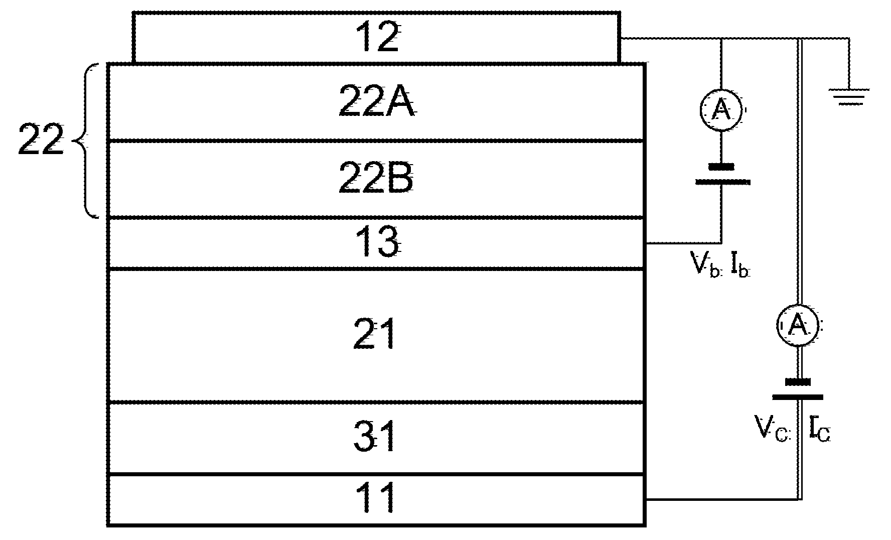 Current-Amplifying Transistor Device and Current-Amplifying, Light-Emitting Transistor Device