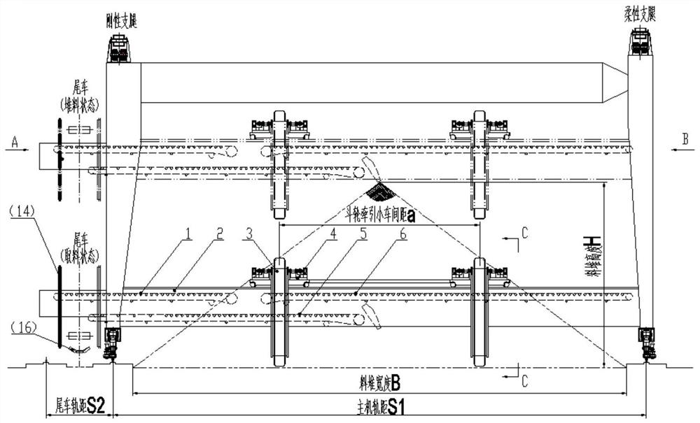 Portal-type double-bucket-wheel blending stacking and blending reclaiming integrated machine and operating method thereof