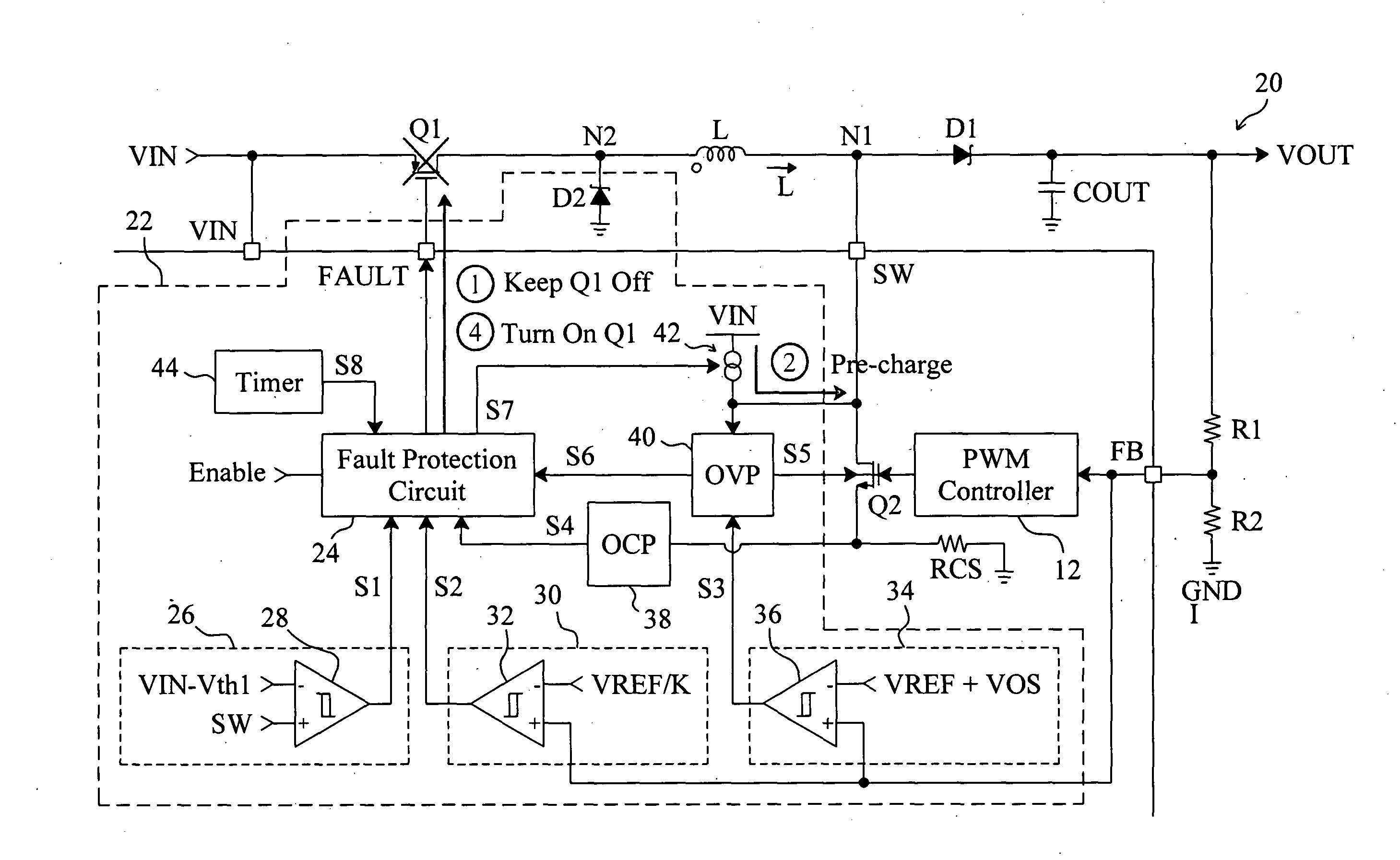 Short circuit and open circuit protection for a boost converter