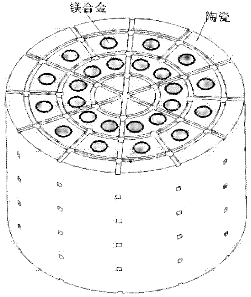 Porous magnesium alloy/biological ceramic bionic composite support and quick forming method thereof