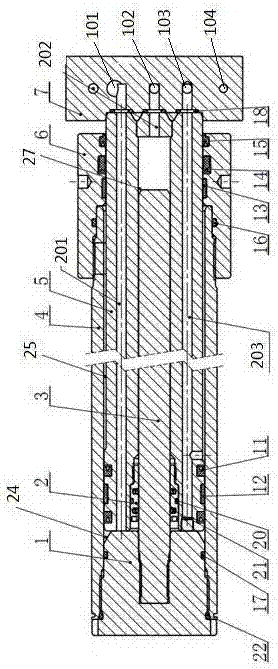 A synchronous interlocking oil cylinder capable of cross control