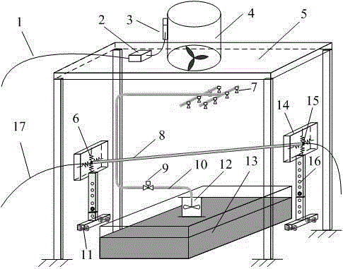 Experimental device for simulating dynamic characteristics of high-voltage transmission conductor under action of downburst