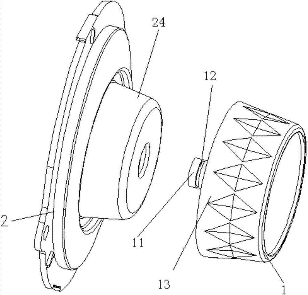 Rotary knob component with self-locking and positioning functions