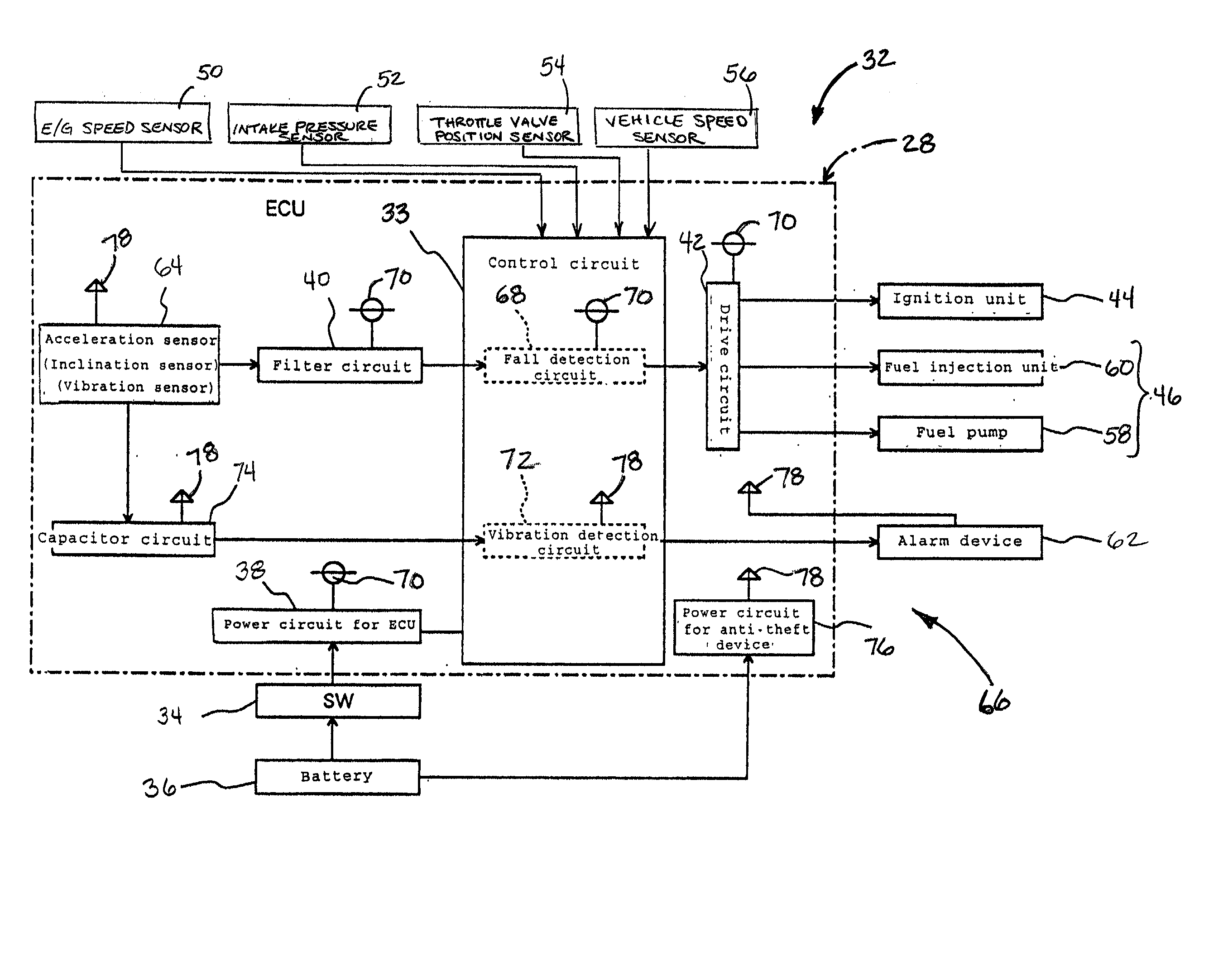 Acceleration sensor and engine control for motorcycle