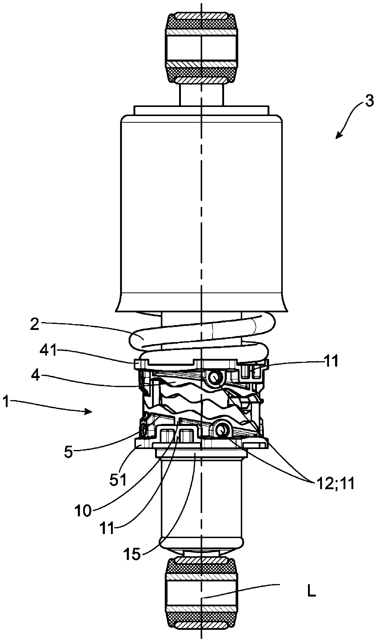 Height adjustment assembly for support spring of motor vehicle shock absorber