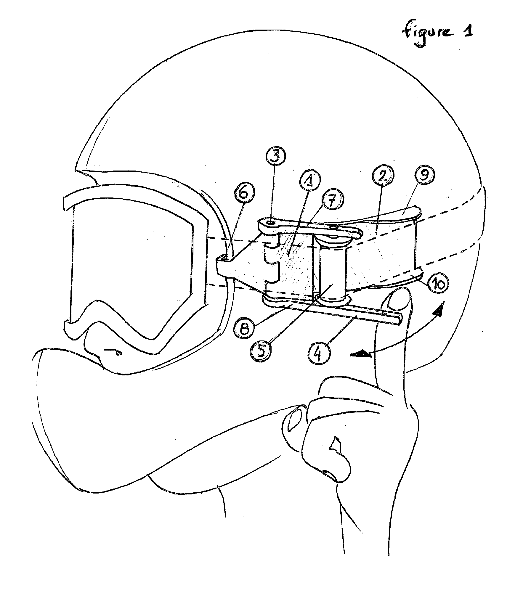 Device for separating, and maintaining a distance between, a person's face and a protective eye mask held in place by an elastic strap (ski or motocross type)