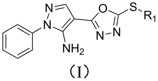 A class of 1-phenyl-5-amino-4-pyrazole bis-oxadiazole sulfide compounds and their application