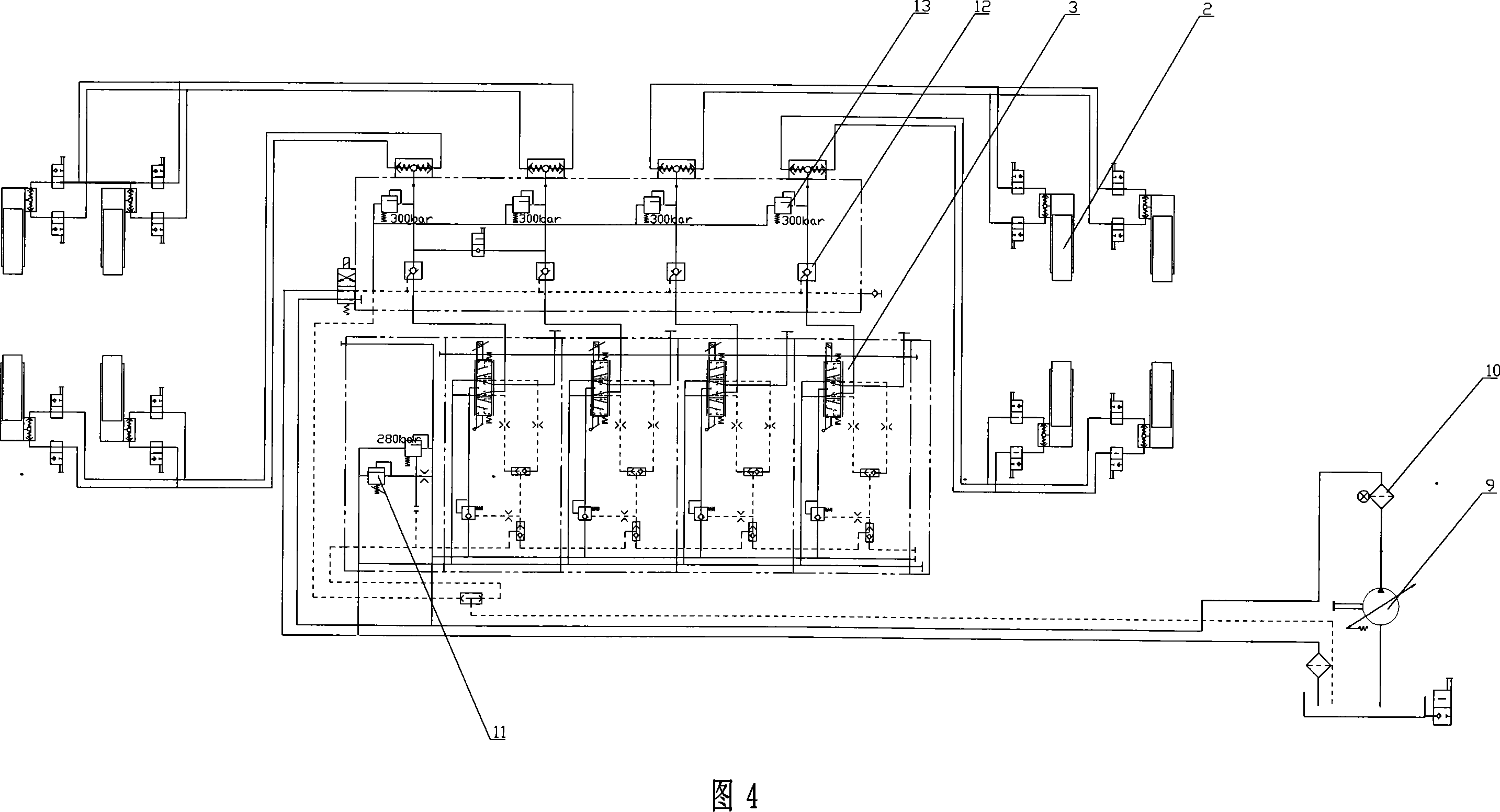 Hydraulic pressure automatic leveling method and leveling system for ladle car