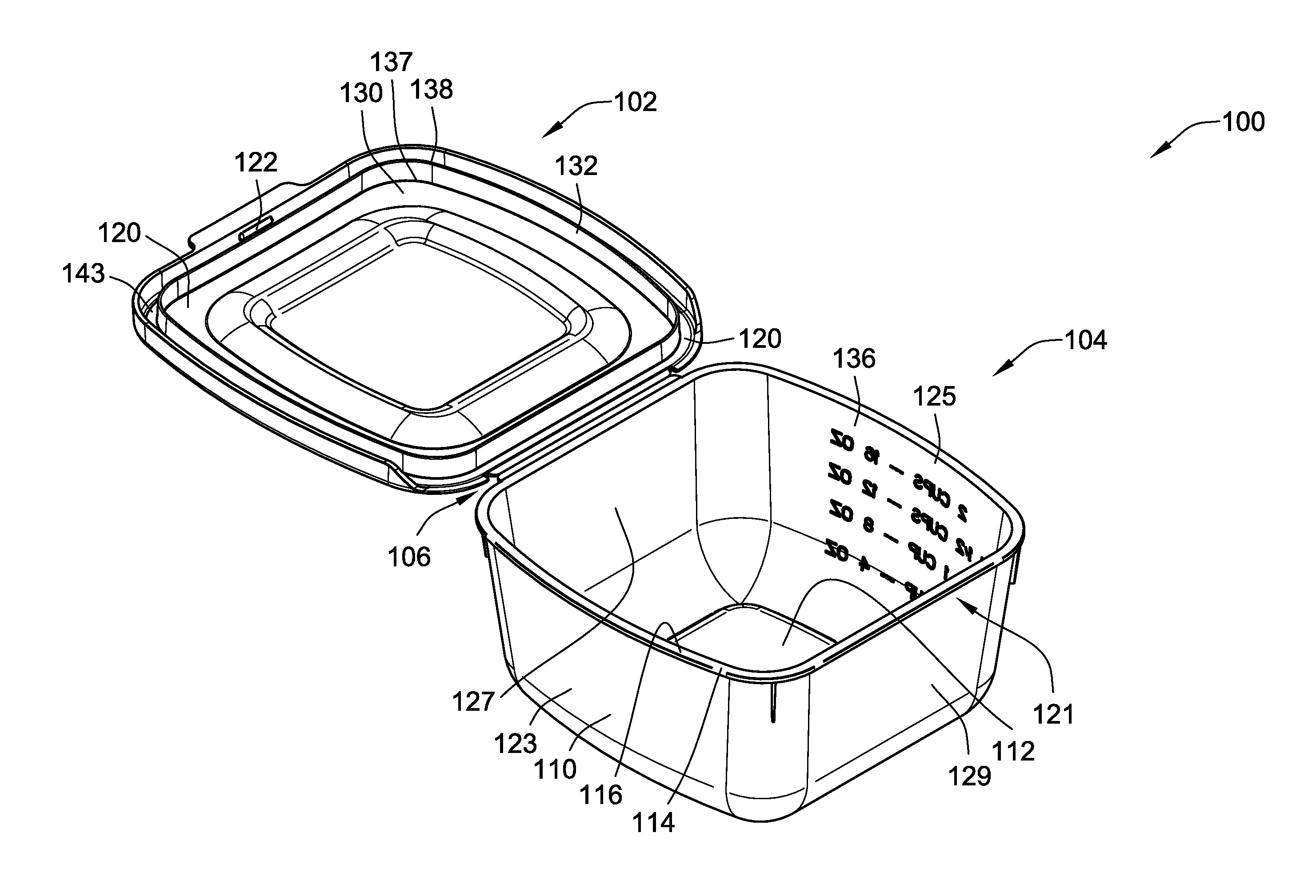 Container having a pre-curved lid