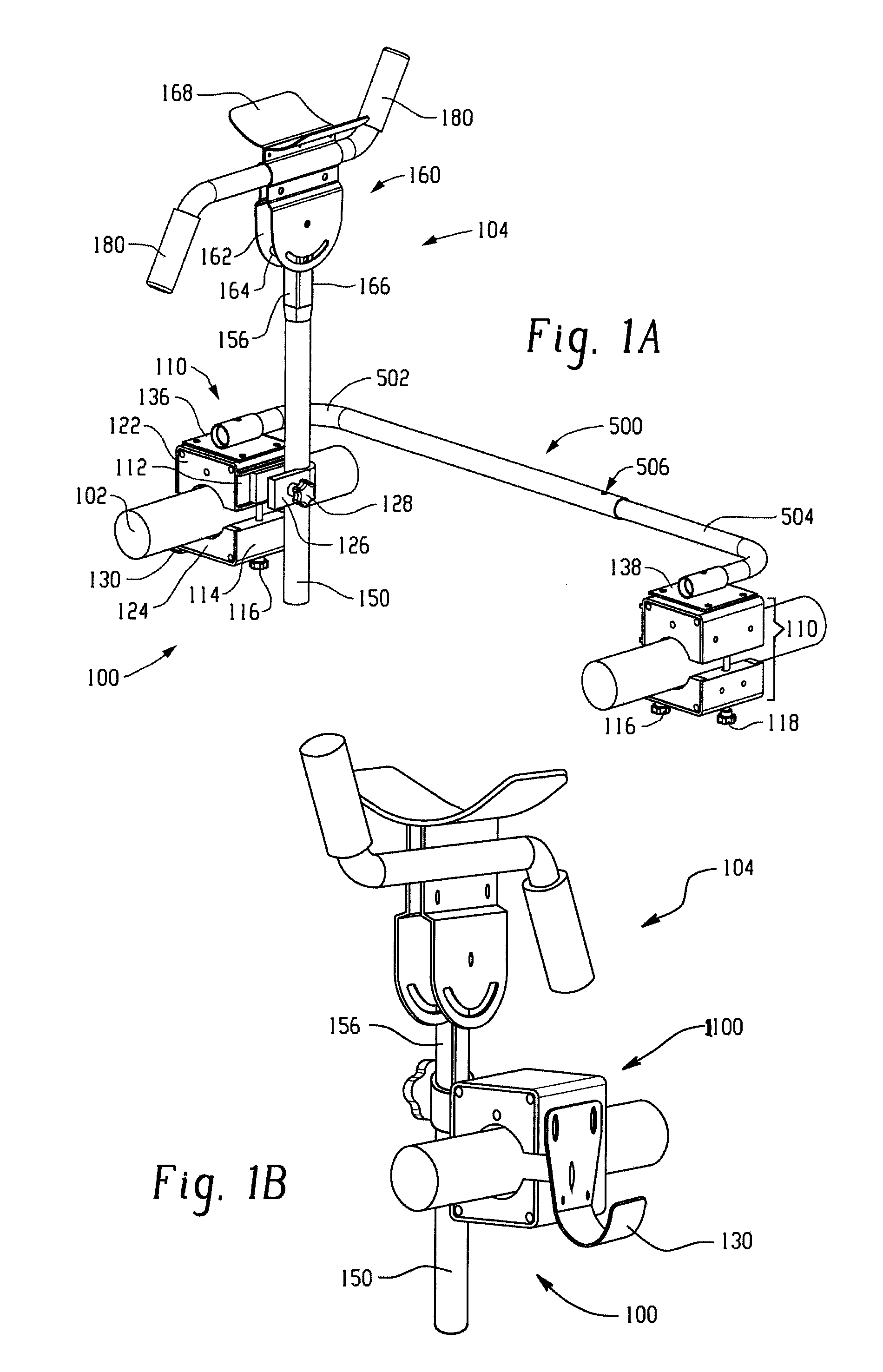 Patient aid devices, particularly for mobile upper extremity support in railed devices such as parallel bars and treadmills