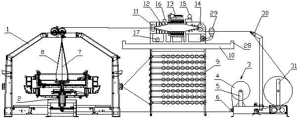 Plastic woven bag circular weaving machine with automatically adhered lining film