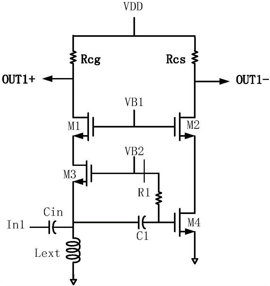 Single-end input and double-end output gain adjustable low noise amplifier