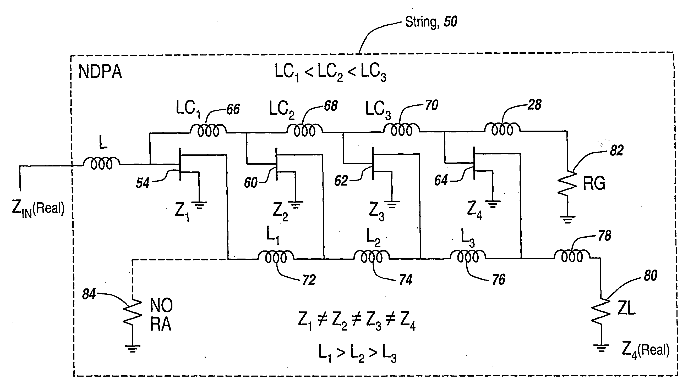 Solid-state ultra-wideband microwave power amplifier employing modular non-uniform distributed amplifier elements